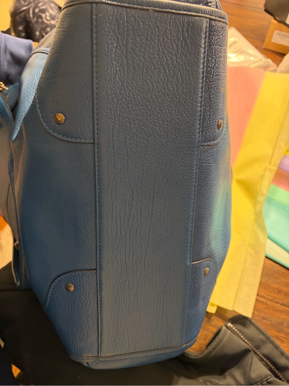 Large Coach Deep Blue Leather Tote with Front Zip Pocket - Picture 5 of 5